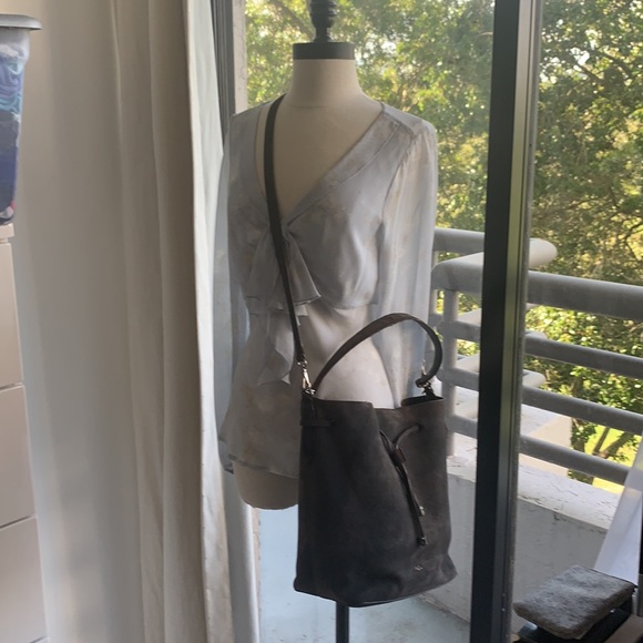 Lauren Ralph Lauren Brown Suede Drawstring Shoulder Bag - Picture 11 of 17